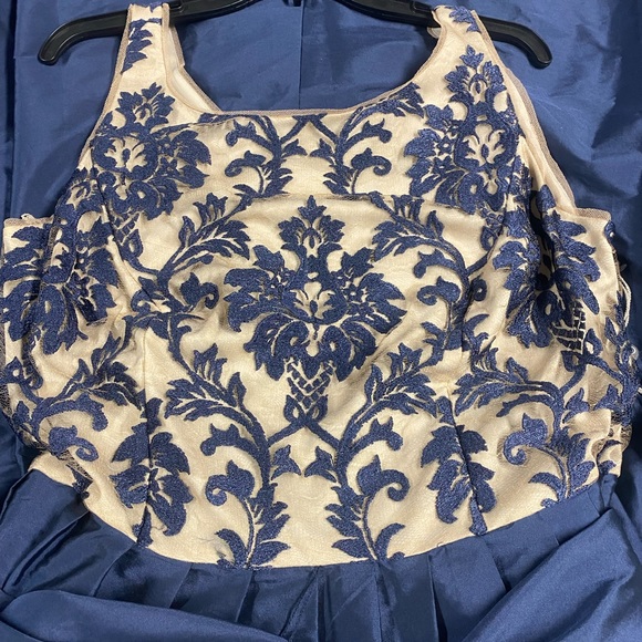 NWT Adrianna Papell nude/navy lace taffeta ball gown - Picture 3 of 5